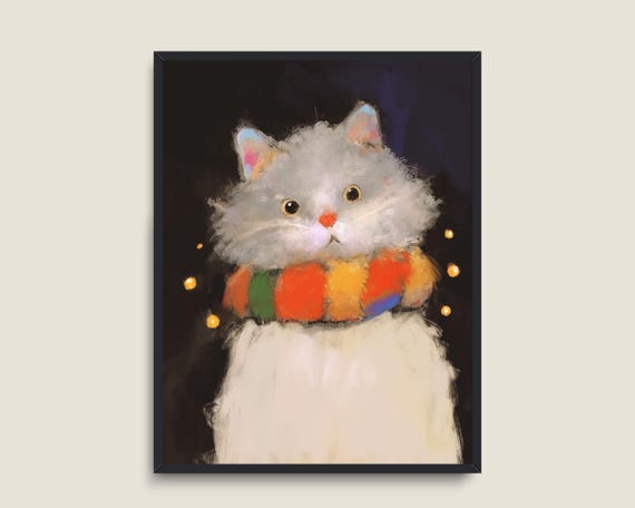 Cute Cat Prints Fun Animal Print Art Xmas Print Nursery Animals Christmas Winter Wall Art