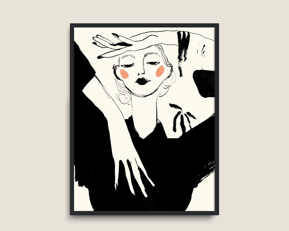 Fashion Woman Minimalist Ink Illustration Bold Black Feminine Art Wall Art - Image 3