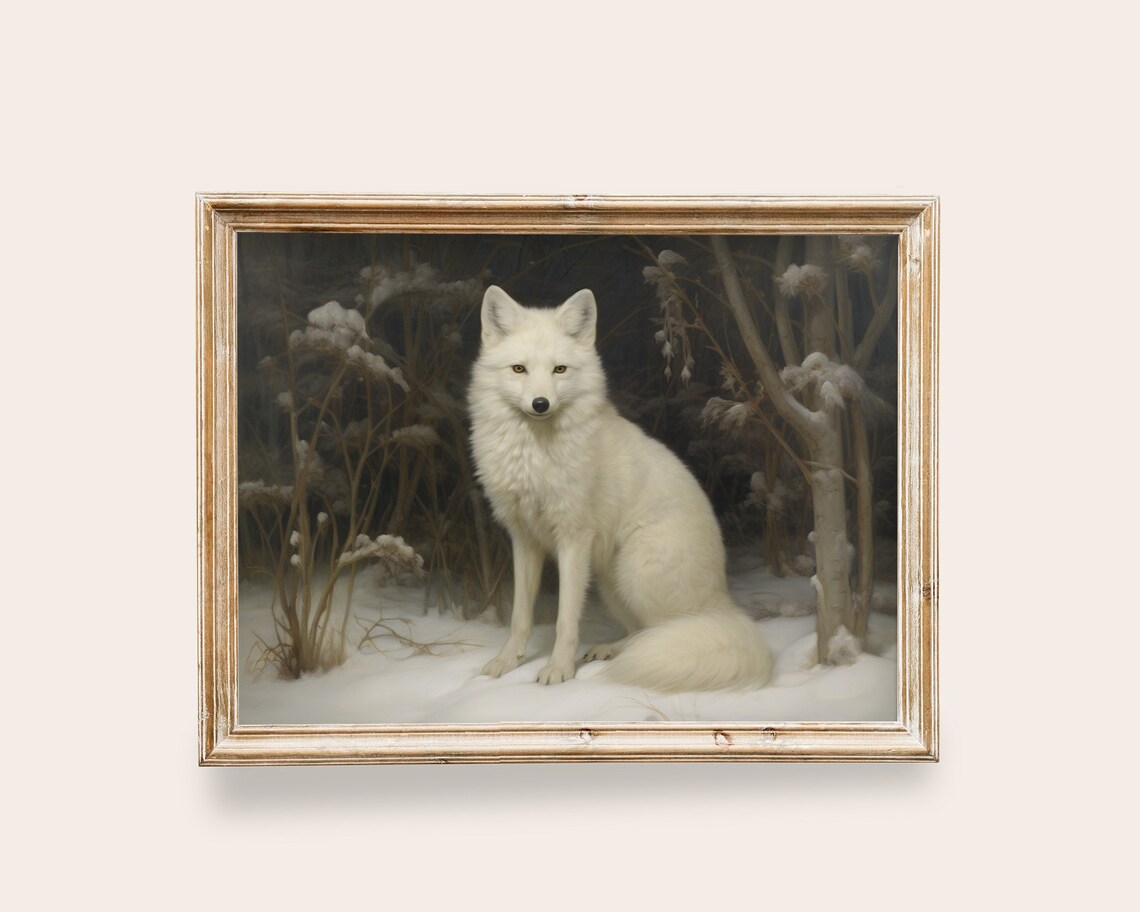 Arctic Fox Painting Vintage Animal Art Print