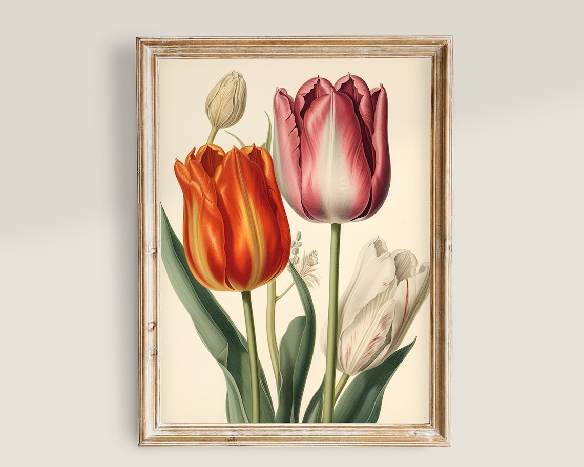 Tulip Floral Painting, Vintage Botanical Art Print