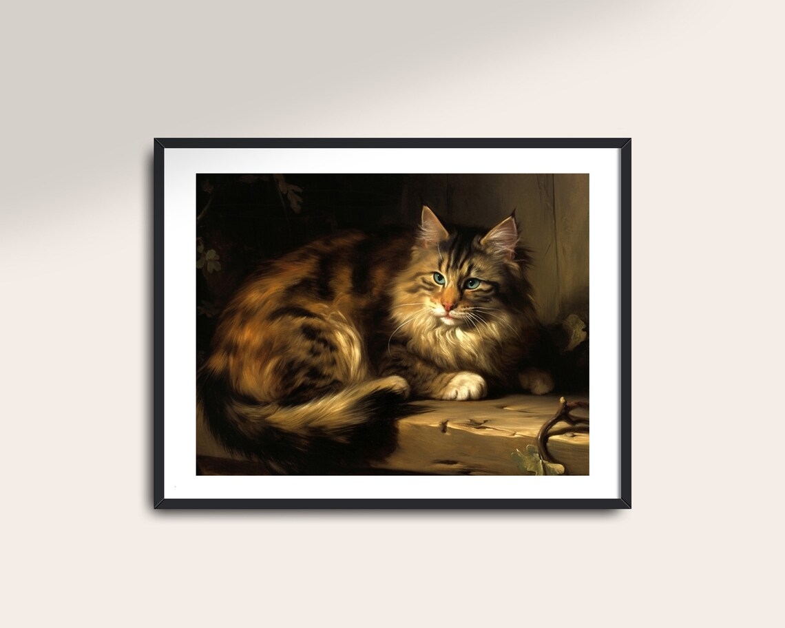 Vintage Cat Antique Sketch, Light Academia Art Print