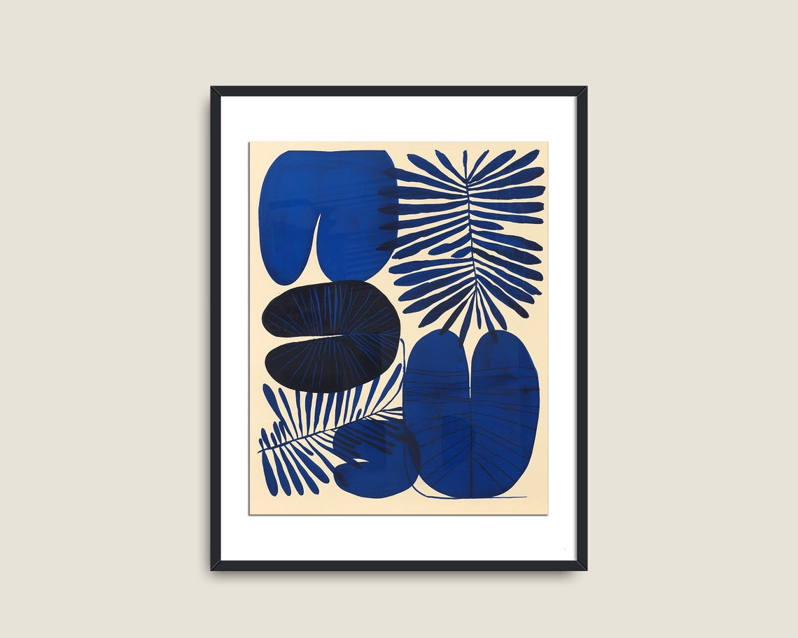 Blue Palm Leaf Wall Art Tropical Wall Art Nature Elegant Decor Mid Century Modern Wall Decor Monstera Print - Image 2
