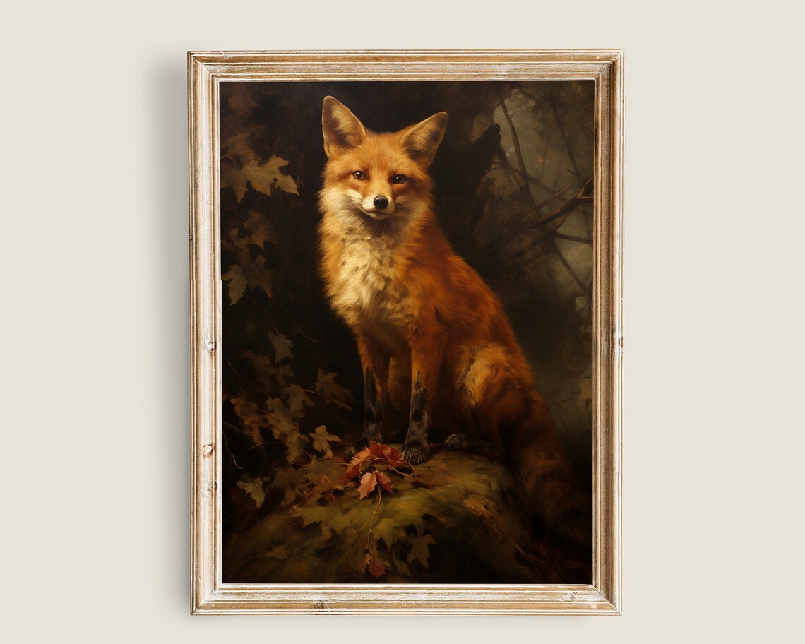 Red Fox Vintage Animal Art, Dark Academia Print