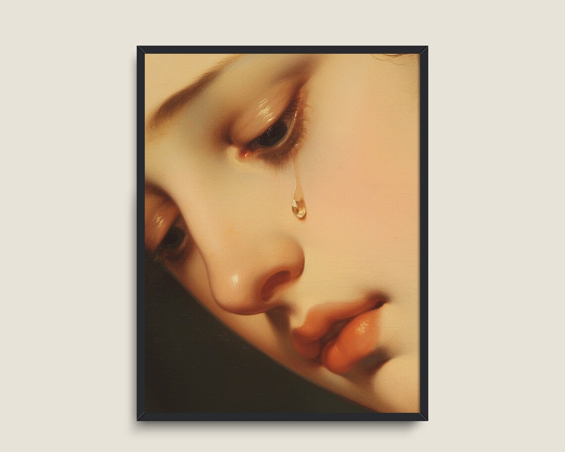 Woman With Pearl Tear Close Up Romantic Vintage Portrait Wall Art - Image 3