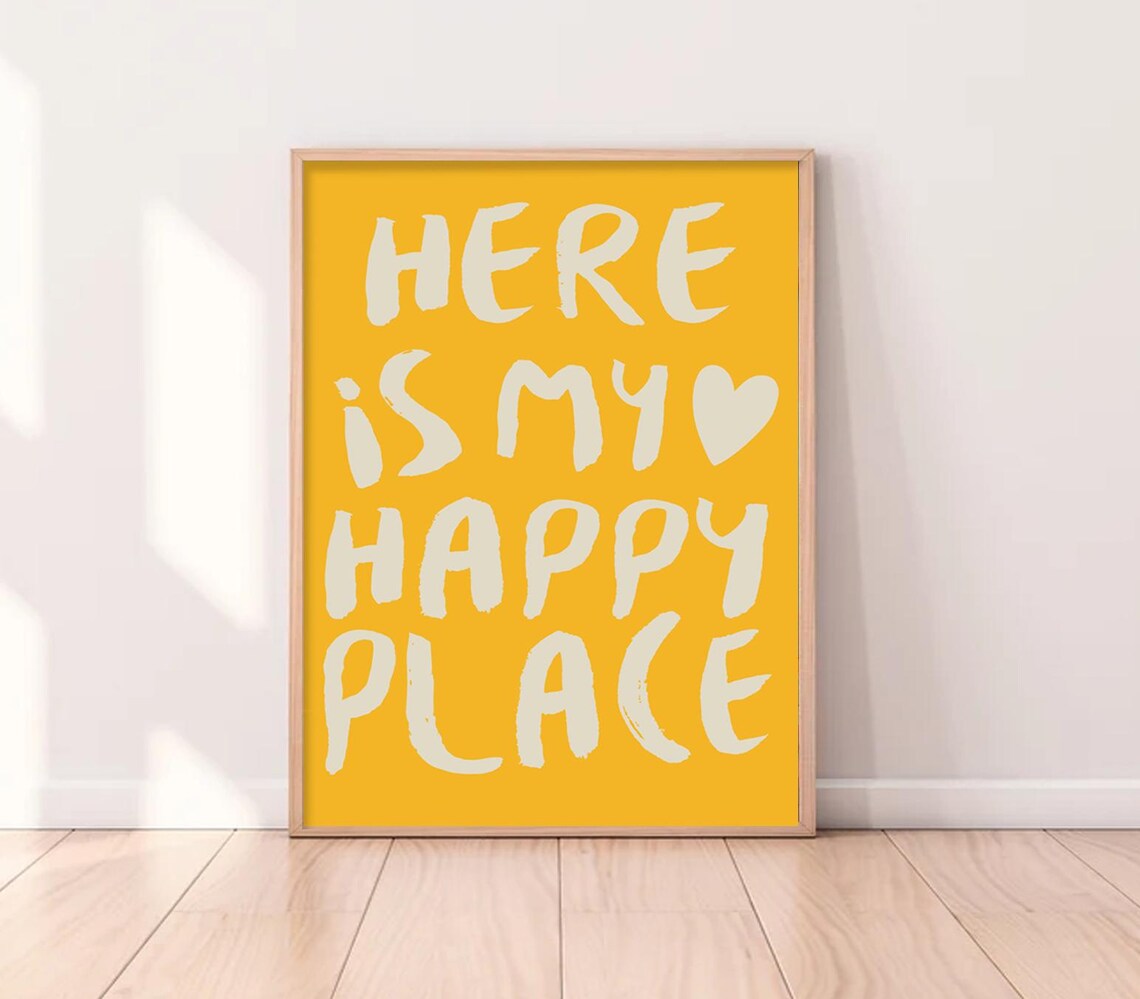 Here Is My Happy Place Boho Quote, Typography Art