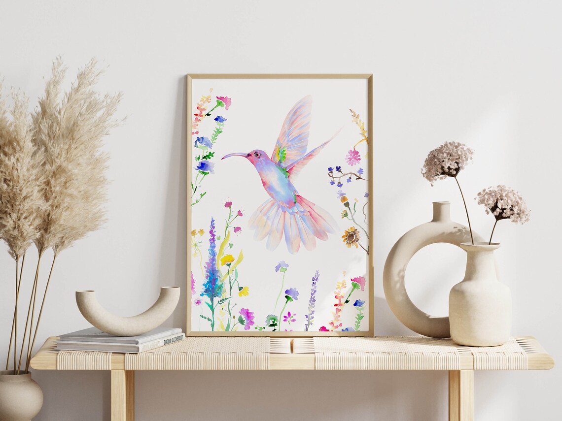 Hummingbird Watercolor Art Print, Girls Bedroom Decor - Image 3