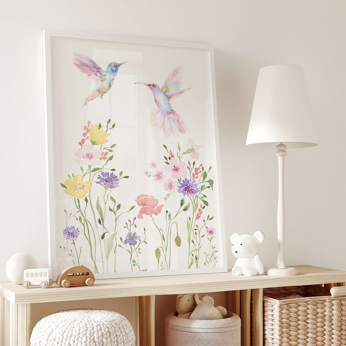 Hummingbirds and Wildflowers Watercolor Art Print