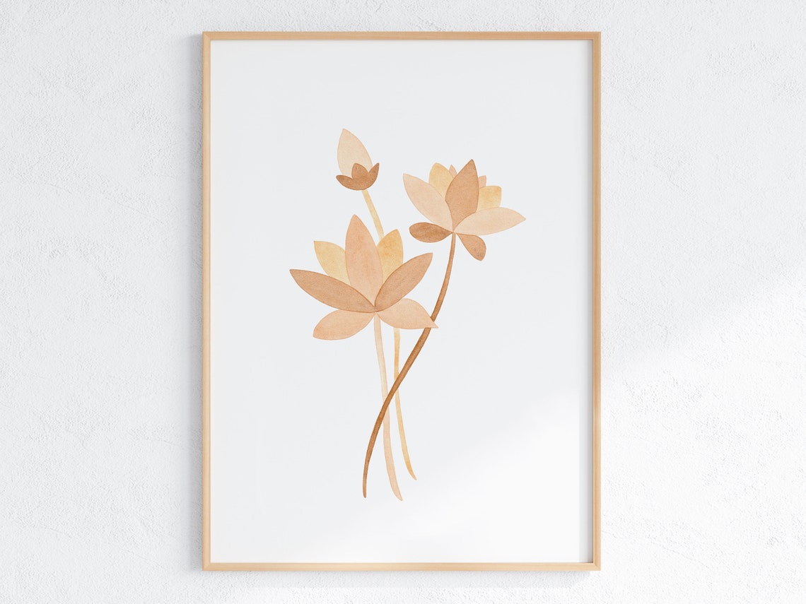 Beige Lotus Flower Neutral Zen Watercolor Minimalist Art Print