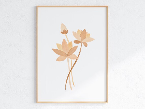 Beige Lotus Flower Neutral Zen Watercolor Minimalist Art Print
