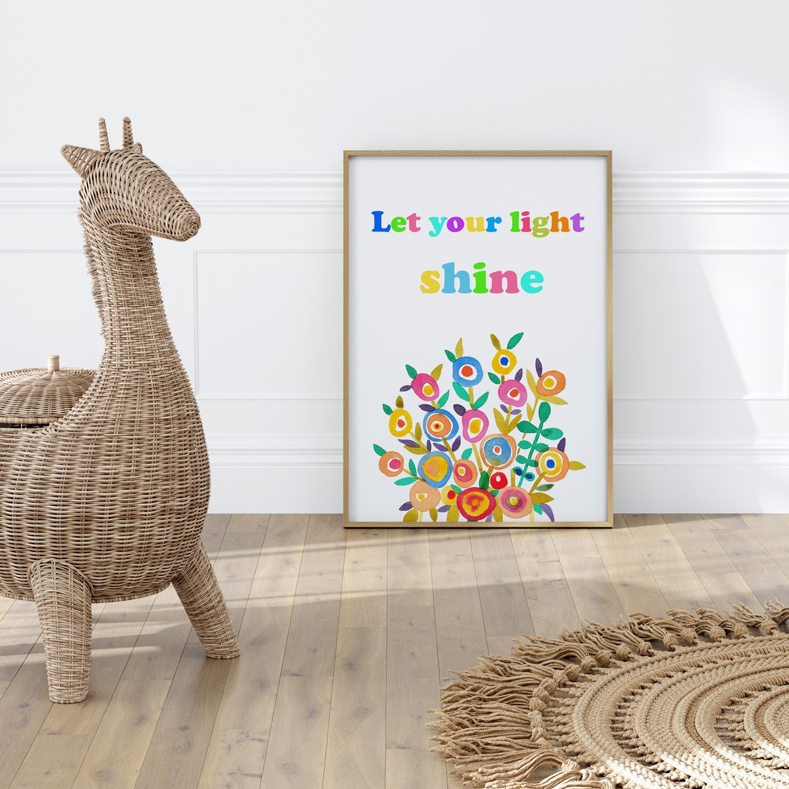 Let Your Light Shine Colorful Floral Kids Room Quote Wall Poster - Image 3