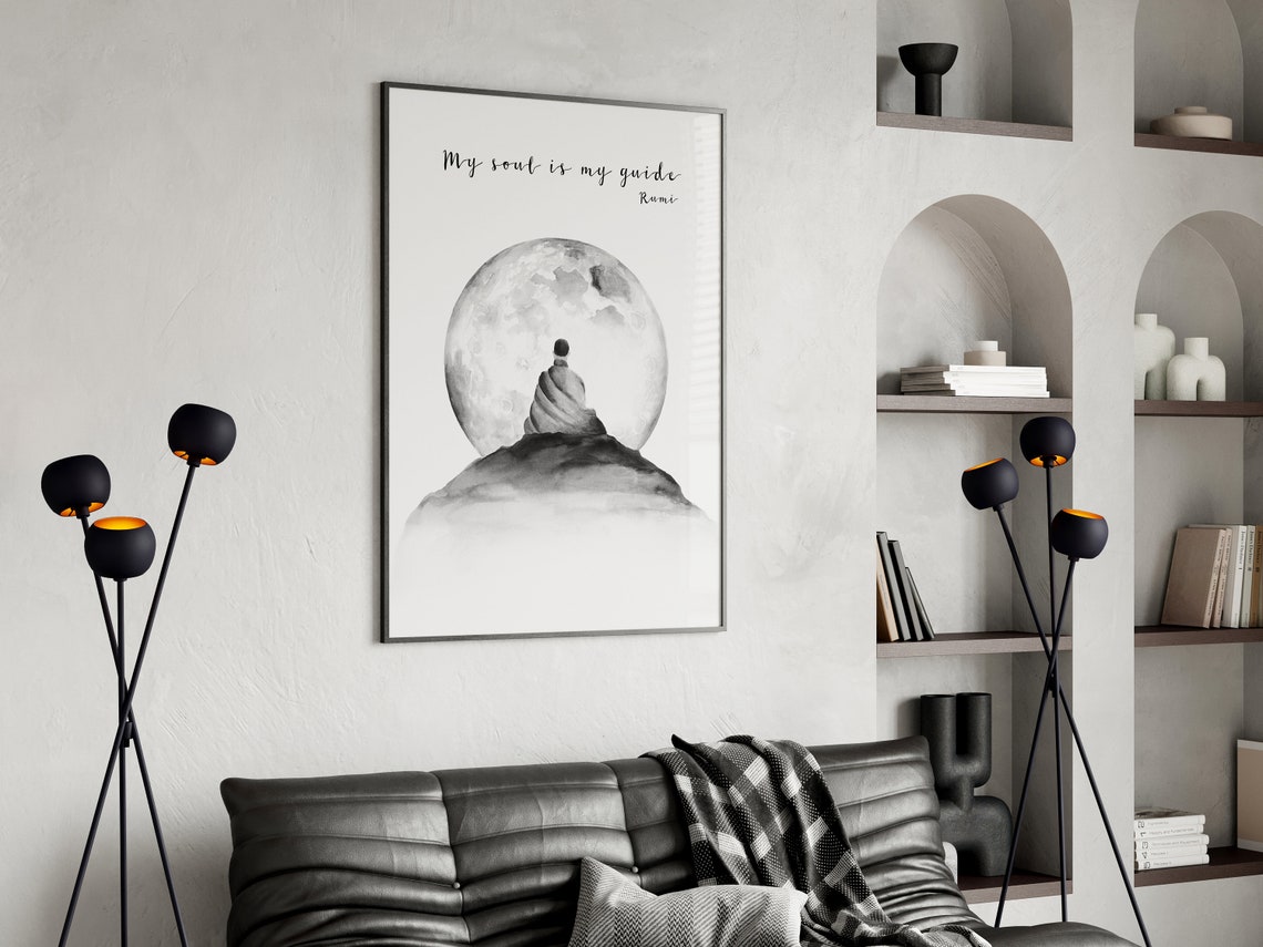 Rumi My Soul Is My Guide Poster Meditating Figure Under Full Moon Art - Image 3
