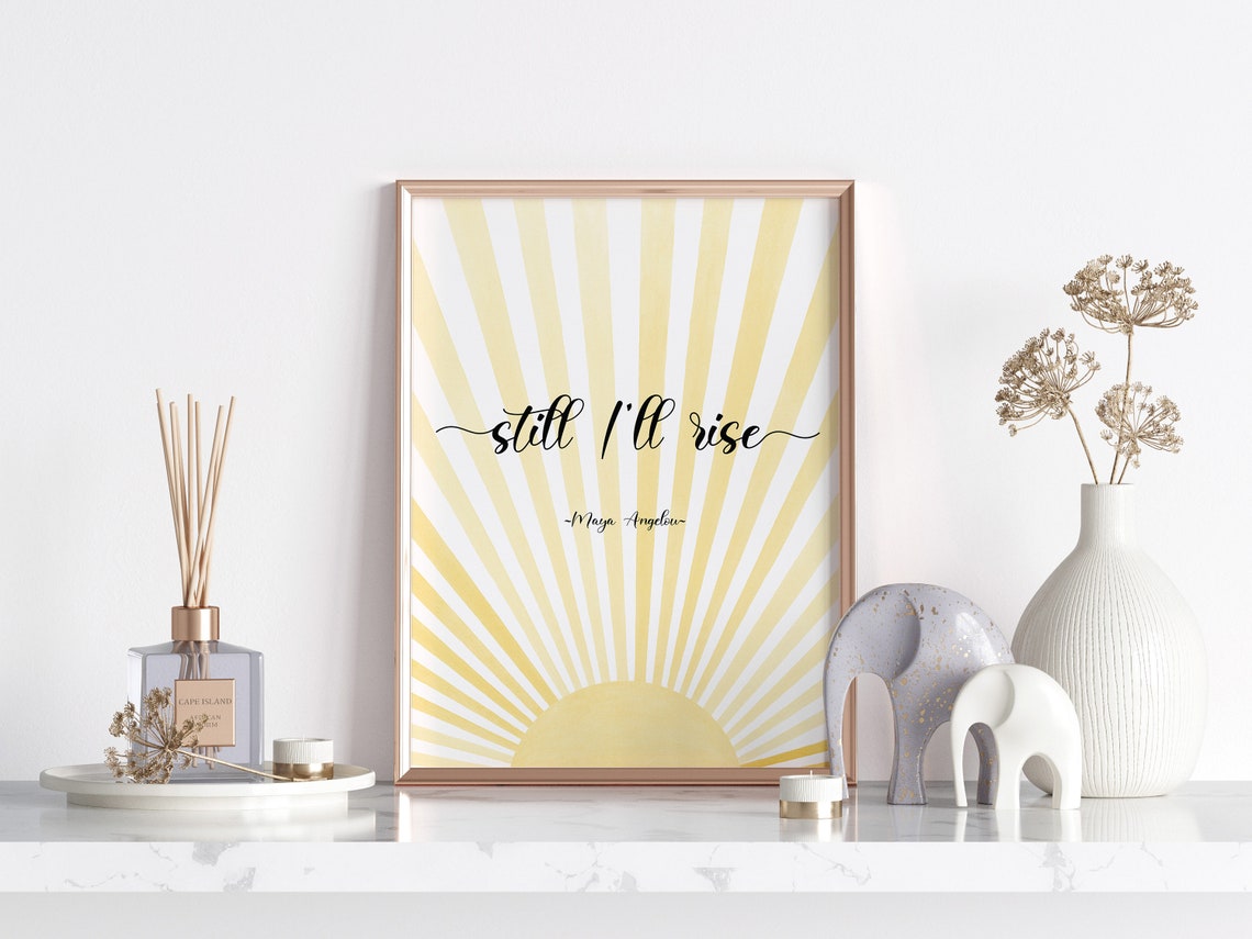 Still I Will Rise Maya Angelou Golden Sunshine Rays Hope Quote Poster - Image 2