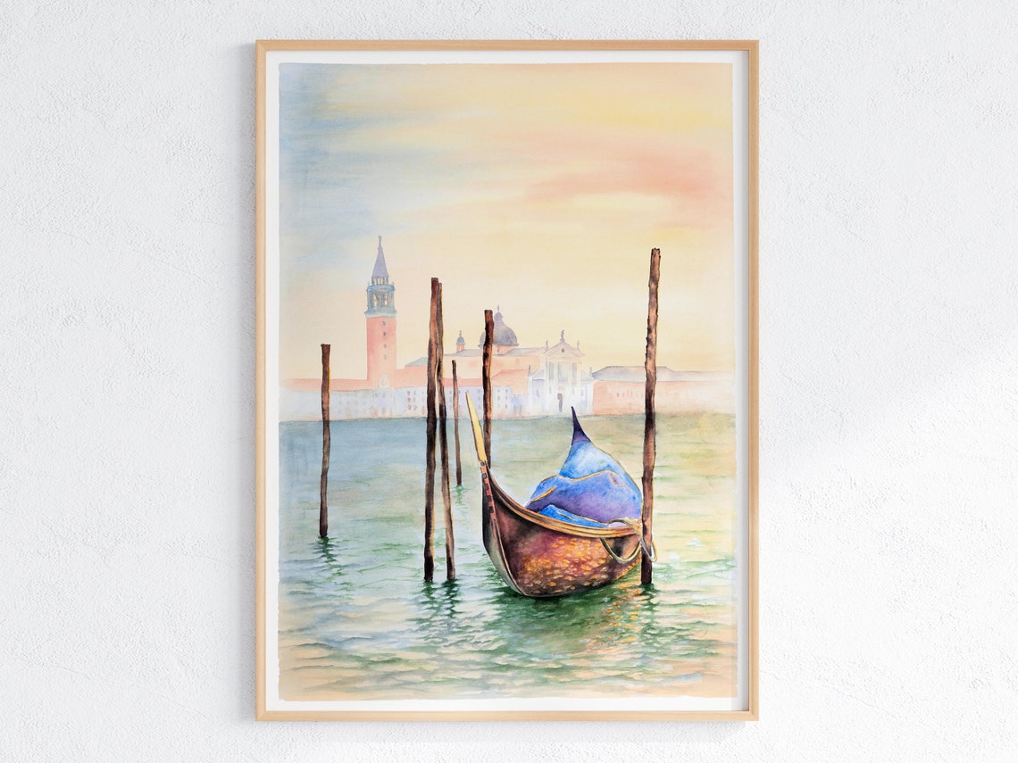 Venice Italy Gondola Watercolor Grand Canal Sunset Romantic Poster