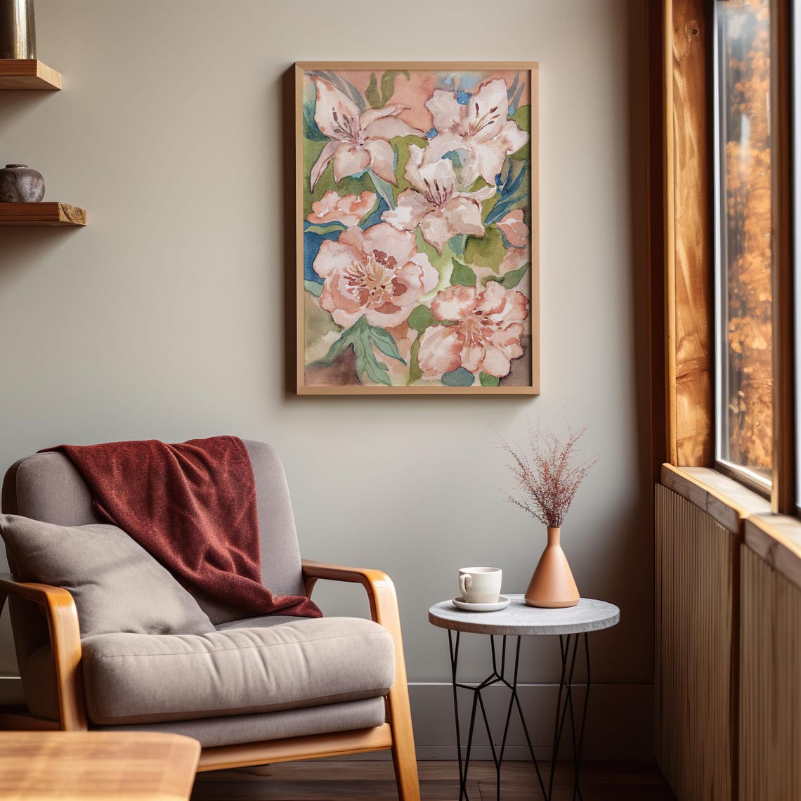Maximalist Pink Floral Watercolor Blossoms in Full Bloom Wall Art - Image 3
