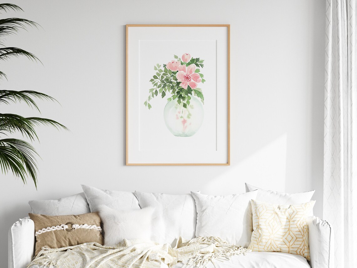 Floral Bouquet In Vase Watercolor Art Print - Image 2