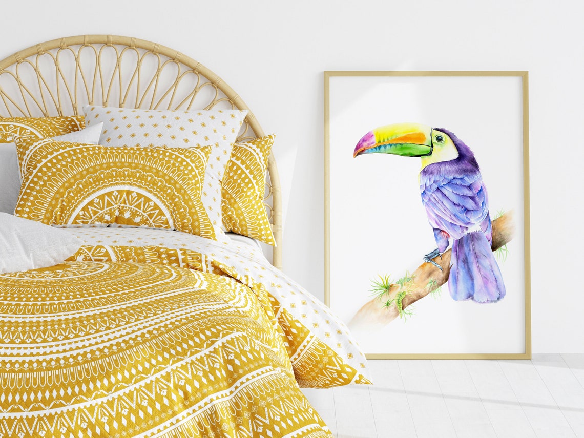 Colorful Toucan Watercolor Poster on a Branch for Jungle Nursery - Image 3