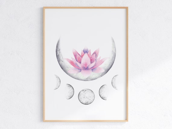 Purple Lotus Flower With Moon Phases Art Print