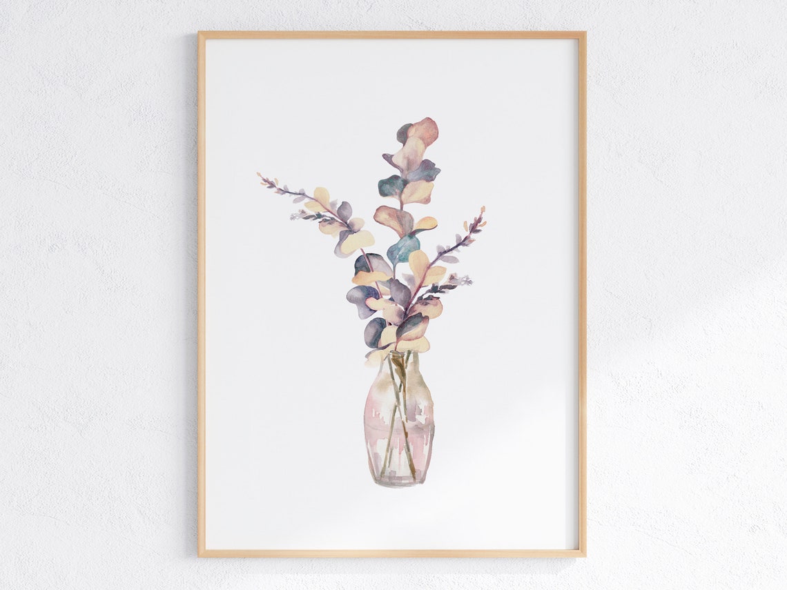 Eucalyptus Sprigs In Glass Vase Watercolor Botanical Art Poster