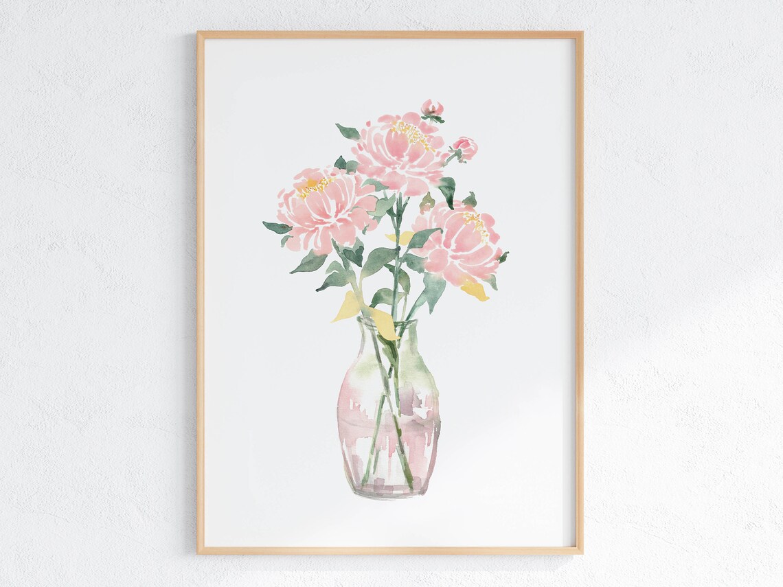 Peony Watercolor Print, Floral Bouquet Art Print