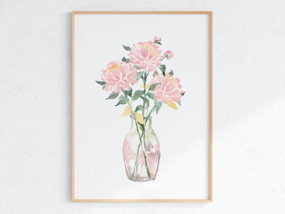 Peony Watercolor Print, Floral Bouquet Art Print