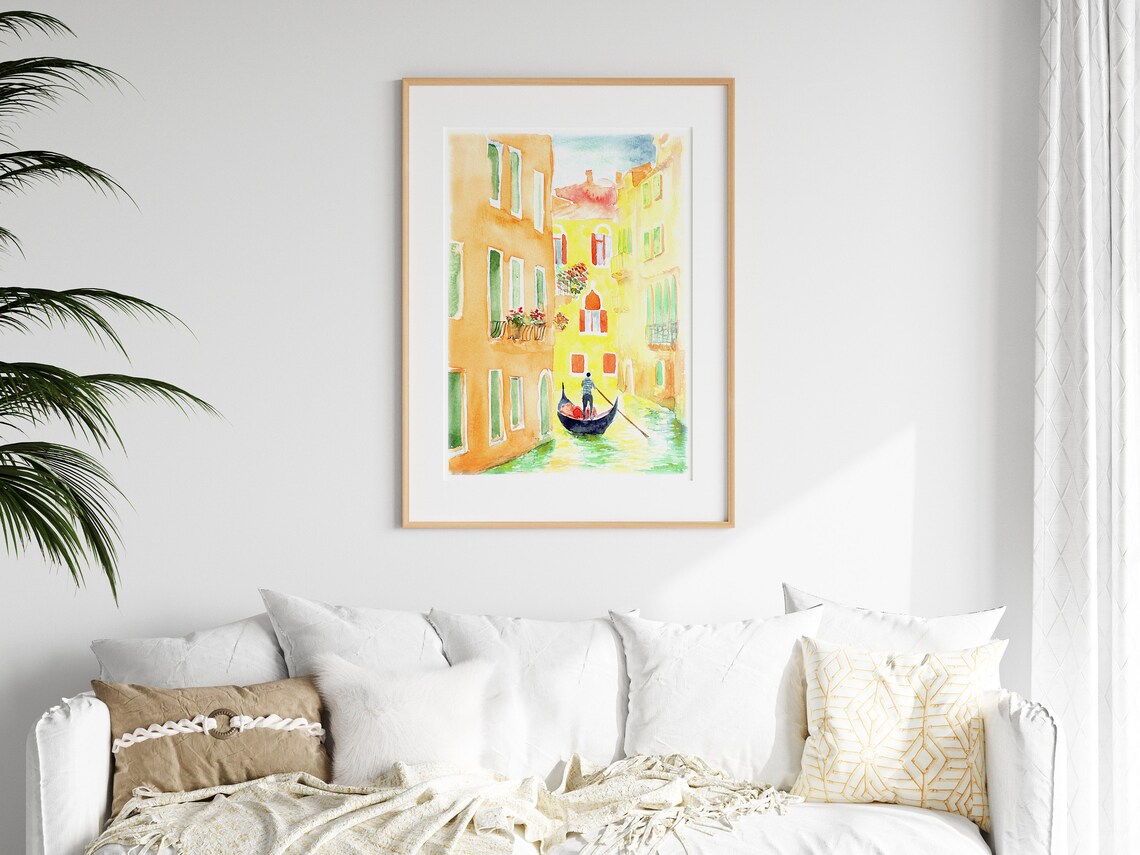 Venice Italy Gondola Canal Watercolor Painting Italian Travel Print - Image 3