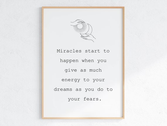 Miracles Start To Happen Quote Print Motivational Poster Law Of Attraction Wall Art Encouraging Quote