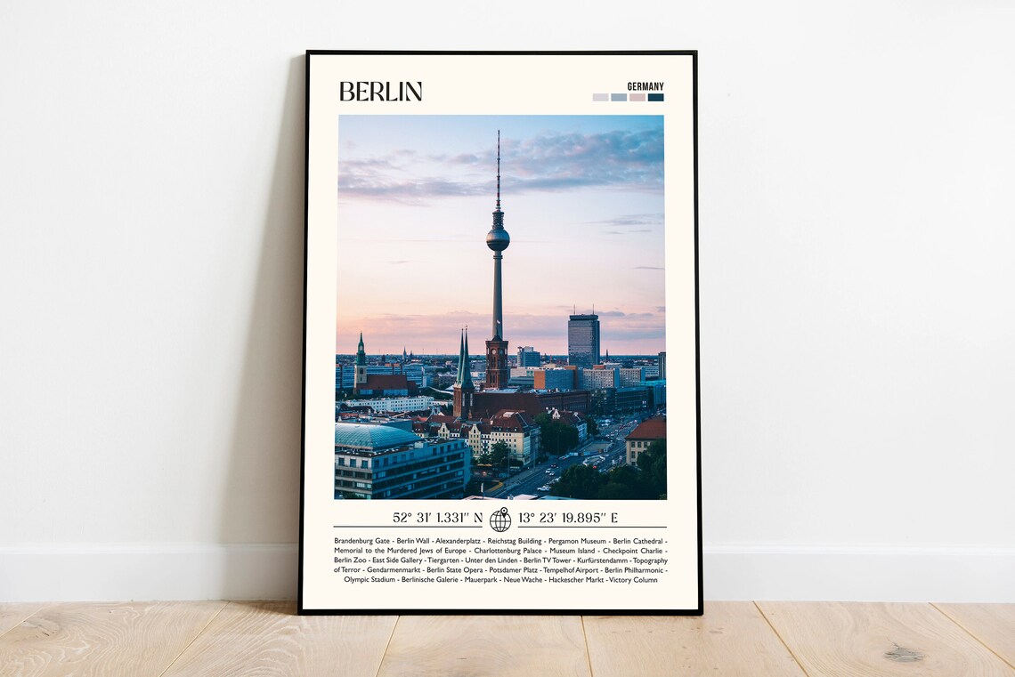 Berlin Germany TV Tower Sunset Skyline Photography Travel Poster