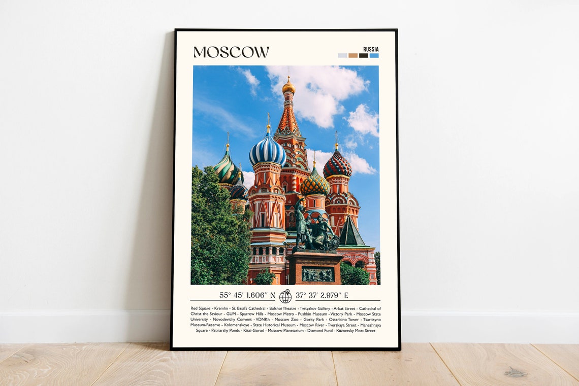 Moscow Russia St Basil's Cathedral Colorful Domes Travel Poster