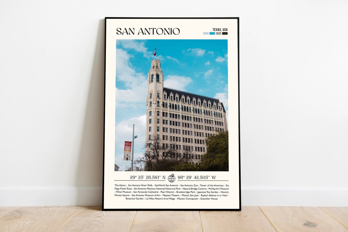 San Antonio Texas Tower Landmark Photo Poster With City Guide List
