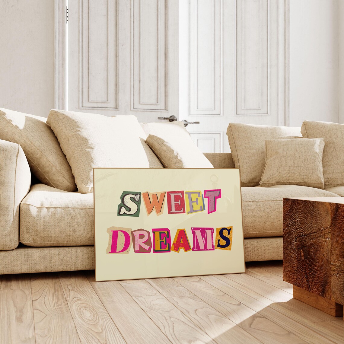 Sweet Dreams Colorful Magazine Cutout Letter Trendy Bedroom Poster - Image 2