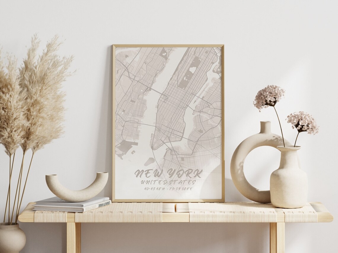 New York City Street Map Neutral Beige Modern Minimalist Wall Art - Image 2