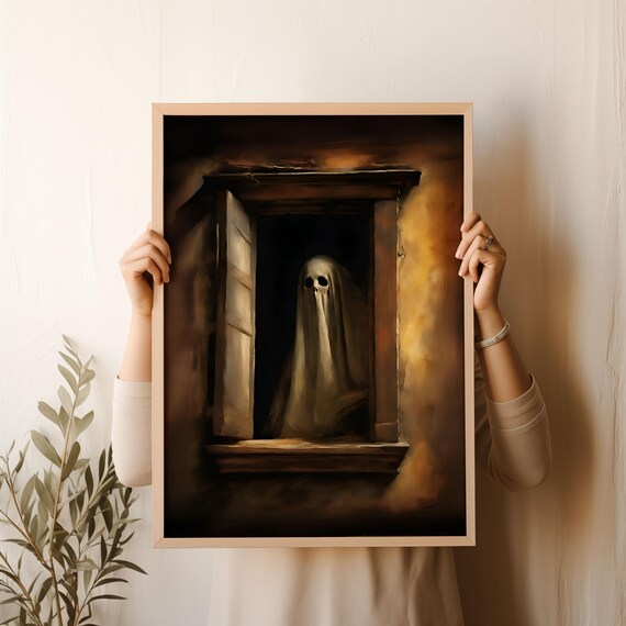 Haunted Ghost At The Window Vintage Dark Academia Art Poster