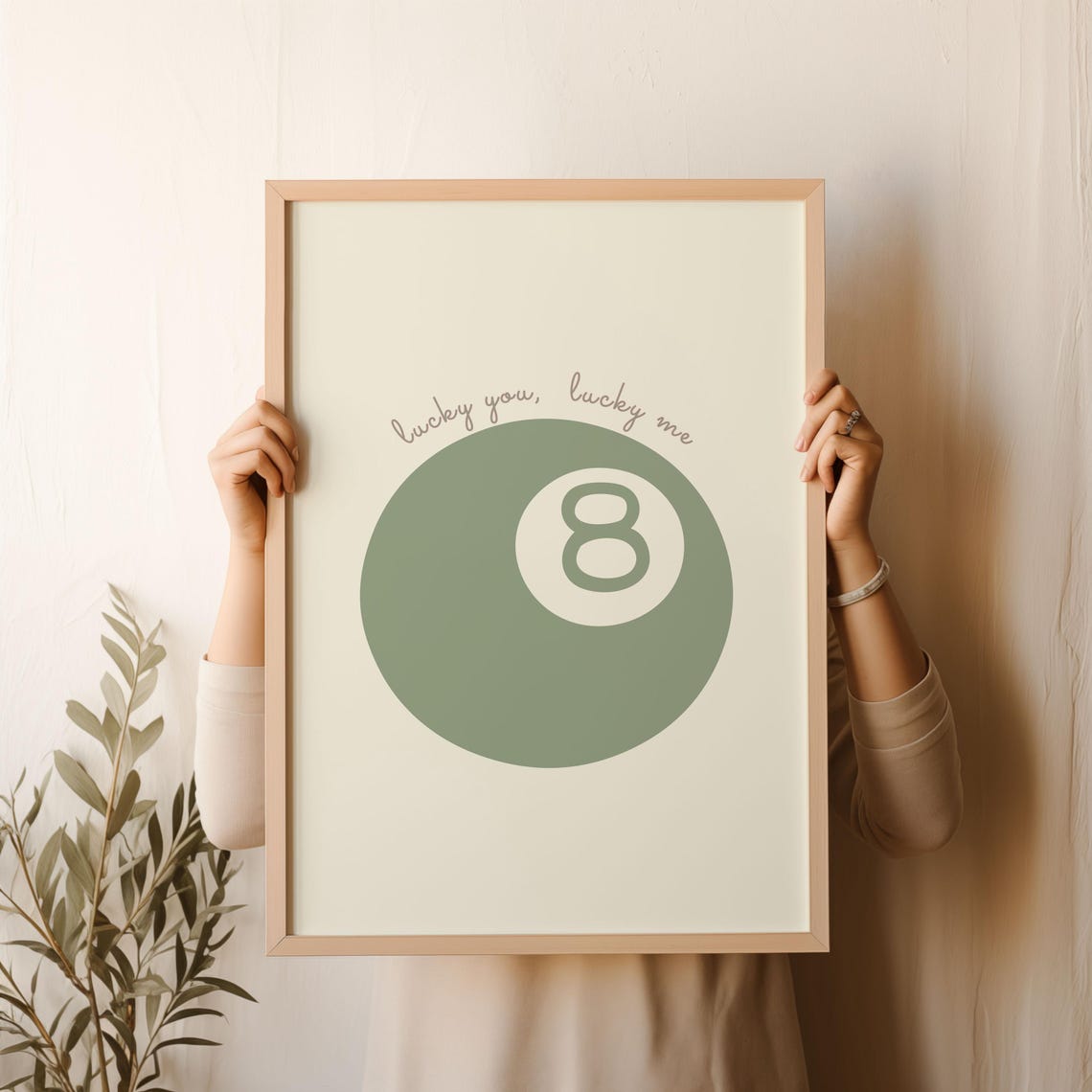 Lucky You Lucky Me Sage Green 8 Ball Trendy Minimalist Wall Poster