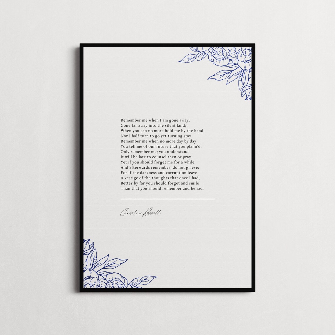 Christina Rossetti Remember Me Funeral Grief Poem Minimalist Quote Poster - Image 4