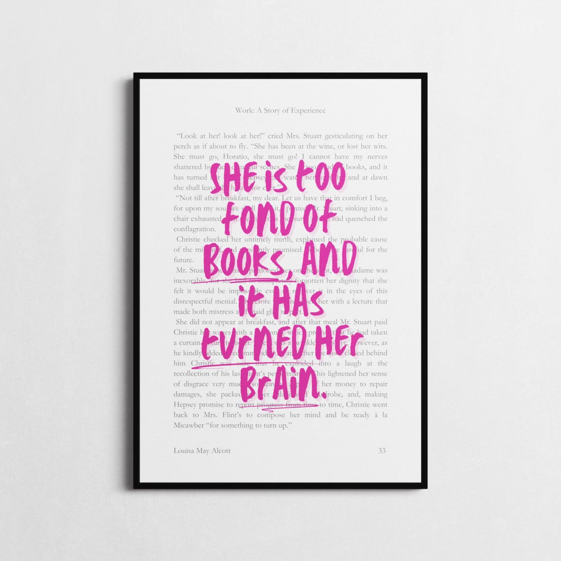 Little Women Book Lover Quote Work A Story Of Experience Louisa May Alcott Book Page Print Too Fond Of Books Home Library Wall Art - Image 4
