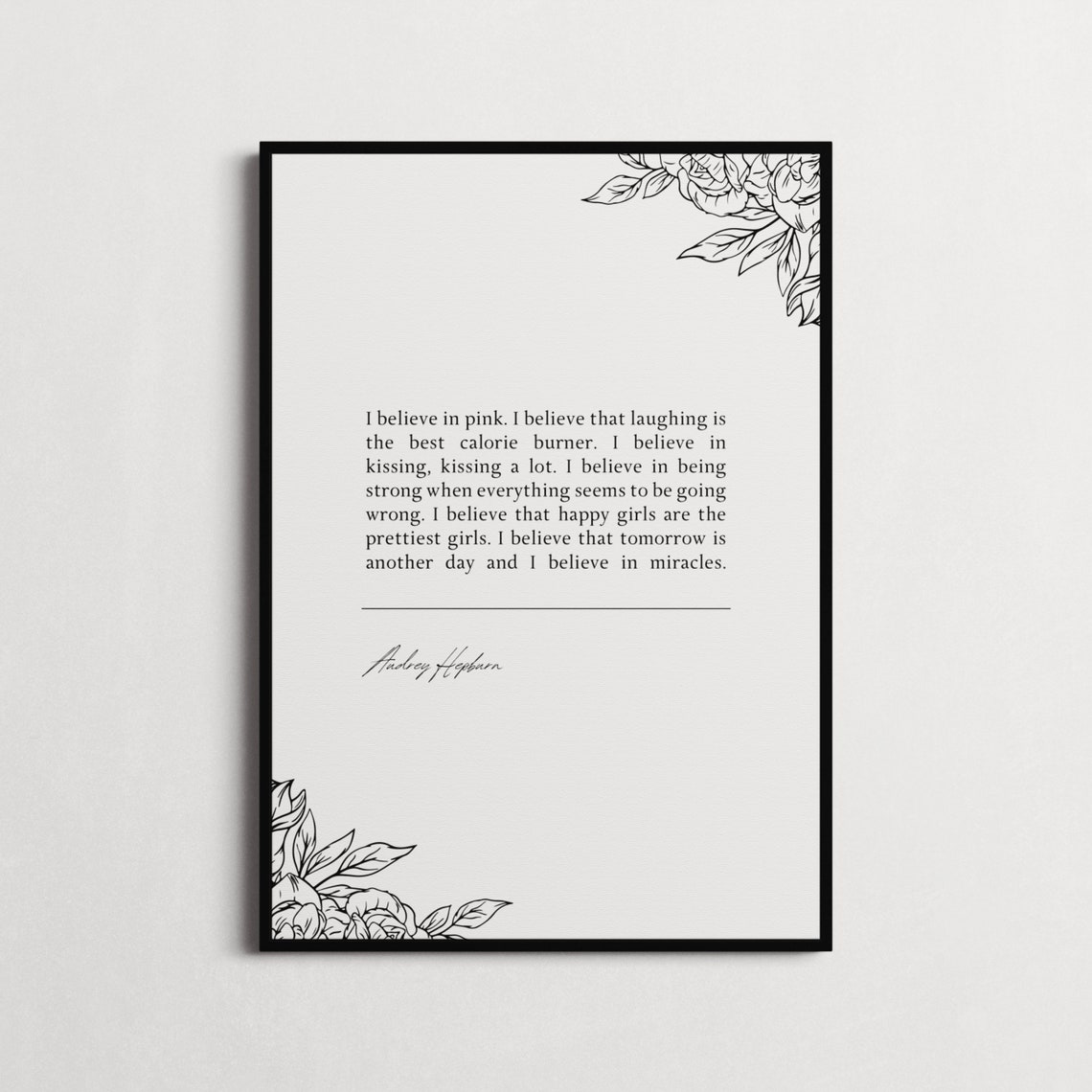 Audrey Hepburn I Believe In Pink Book Quote Print Wall Dcor Mothers Day Gift - Image 3
