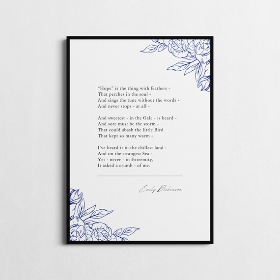 Emily Dickinson Hope Is The Thing With Feathers Botanical Quote Poster