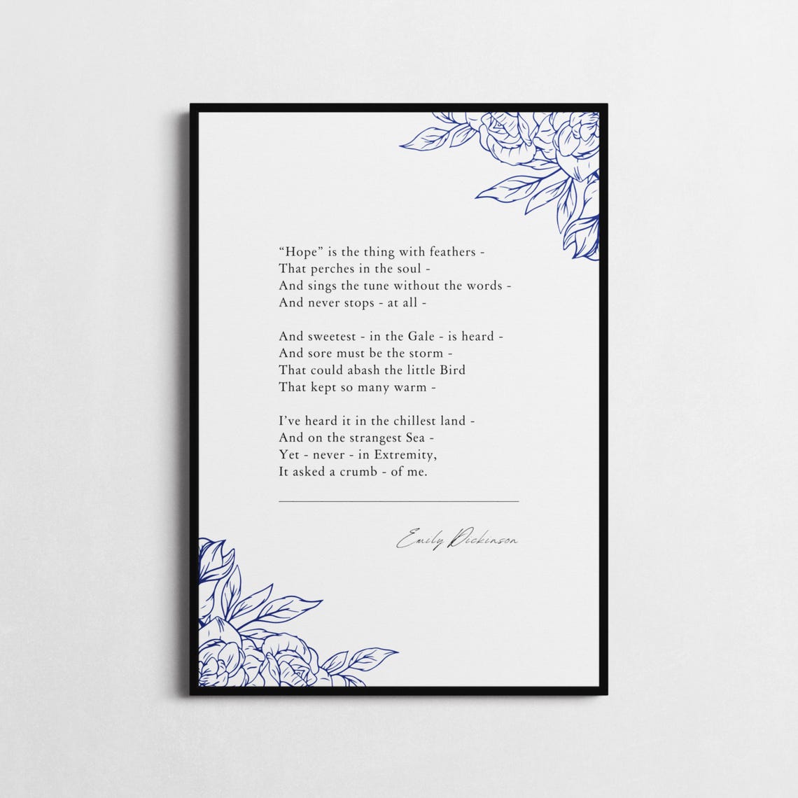 Emily Dickinson Hope Is The Thing With Feathers Botanical Quote Poster