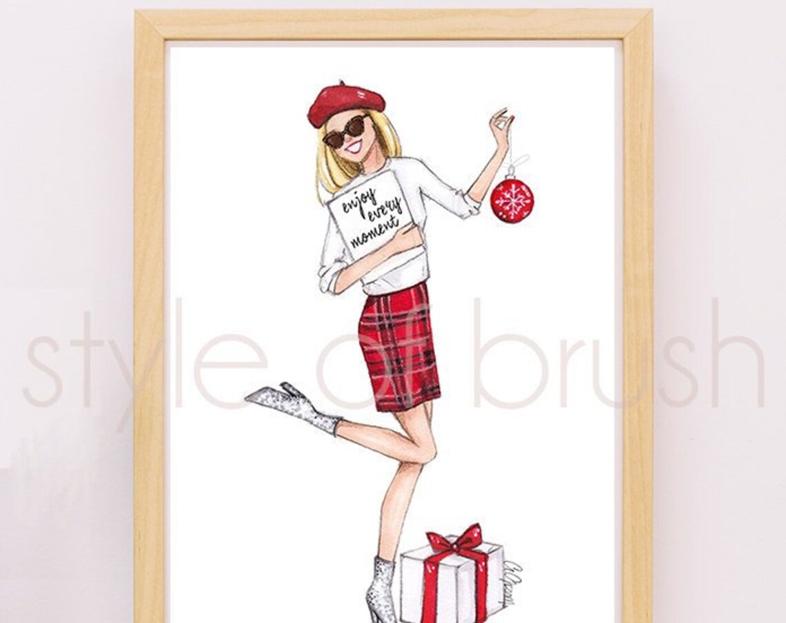 Enjoy Every Moment Beret Girl Christmas Ornament Fashion Poster
