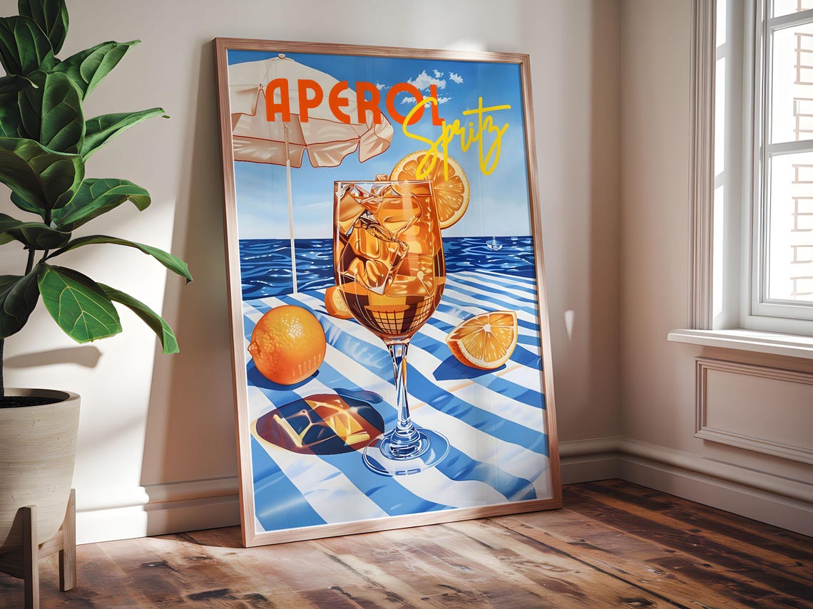 Aperol Spritz Beach Scene Summer Umbrella Ocean Seaside Poster