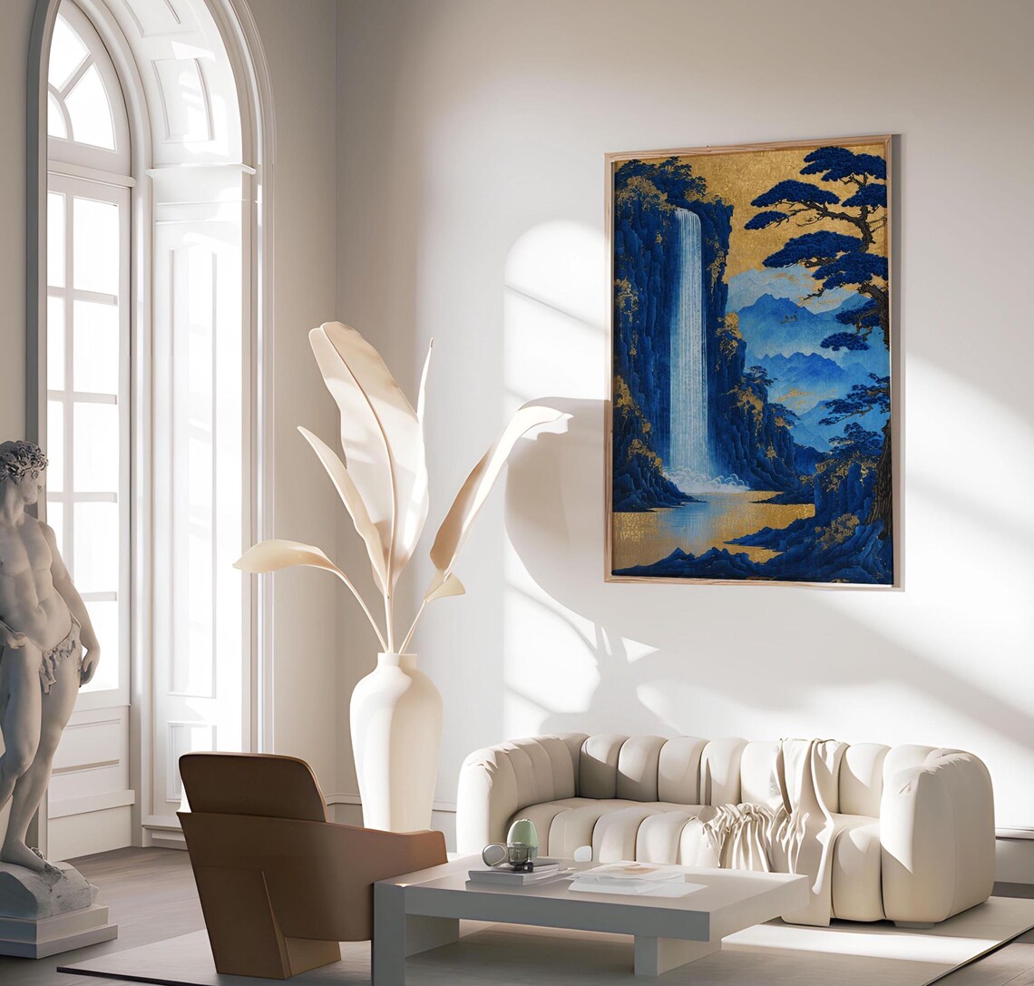 Serene Japanese Landscape Waterfall Art Print - Image 6