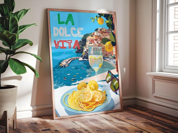 La Dolce Vita Italian Coastal Pasta And Wine Illustrated Food Poster