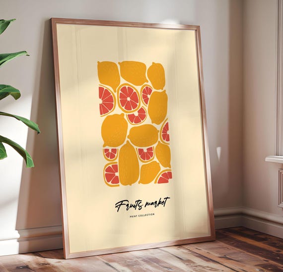 Framed Fruit Market Kitchen Poster Oak Ash Wood Frame