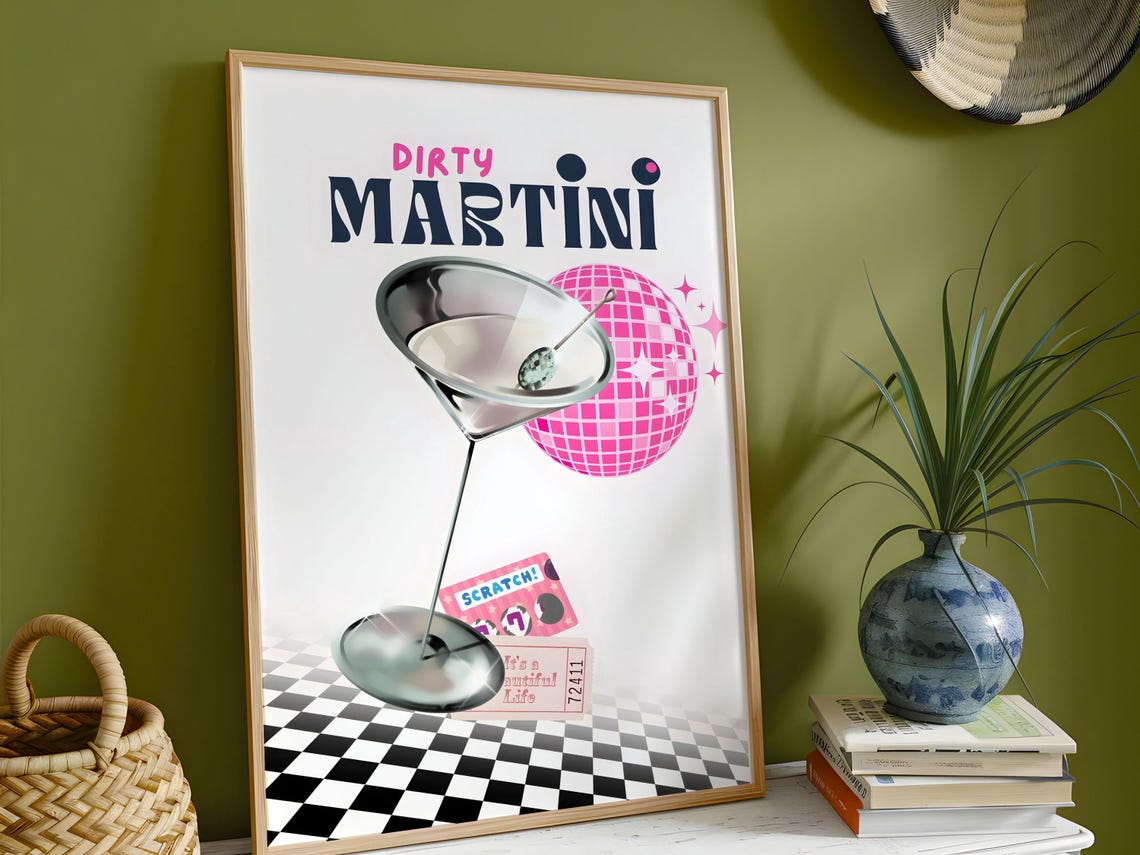 Dirty Martini Retro Disco Cocktail Bar Party Wall Decor Poster