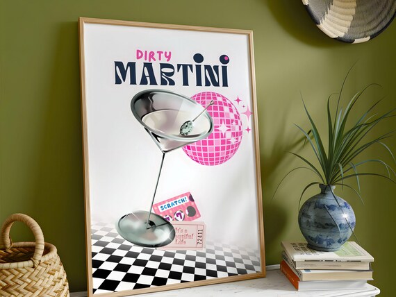 Dirty Martini Retro Disco Cocktail Bar Party Wall Decor Poster