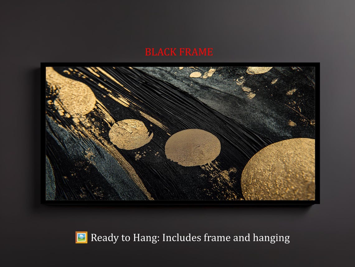 Black And Gold Circles Abstract Luxurious Metallic Modern Wall Poster - Image 2