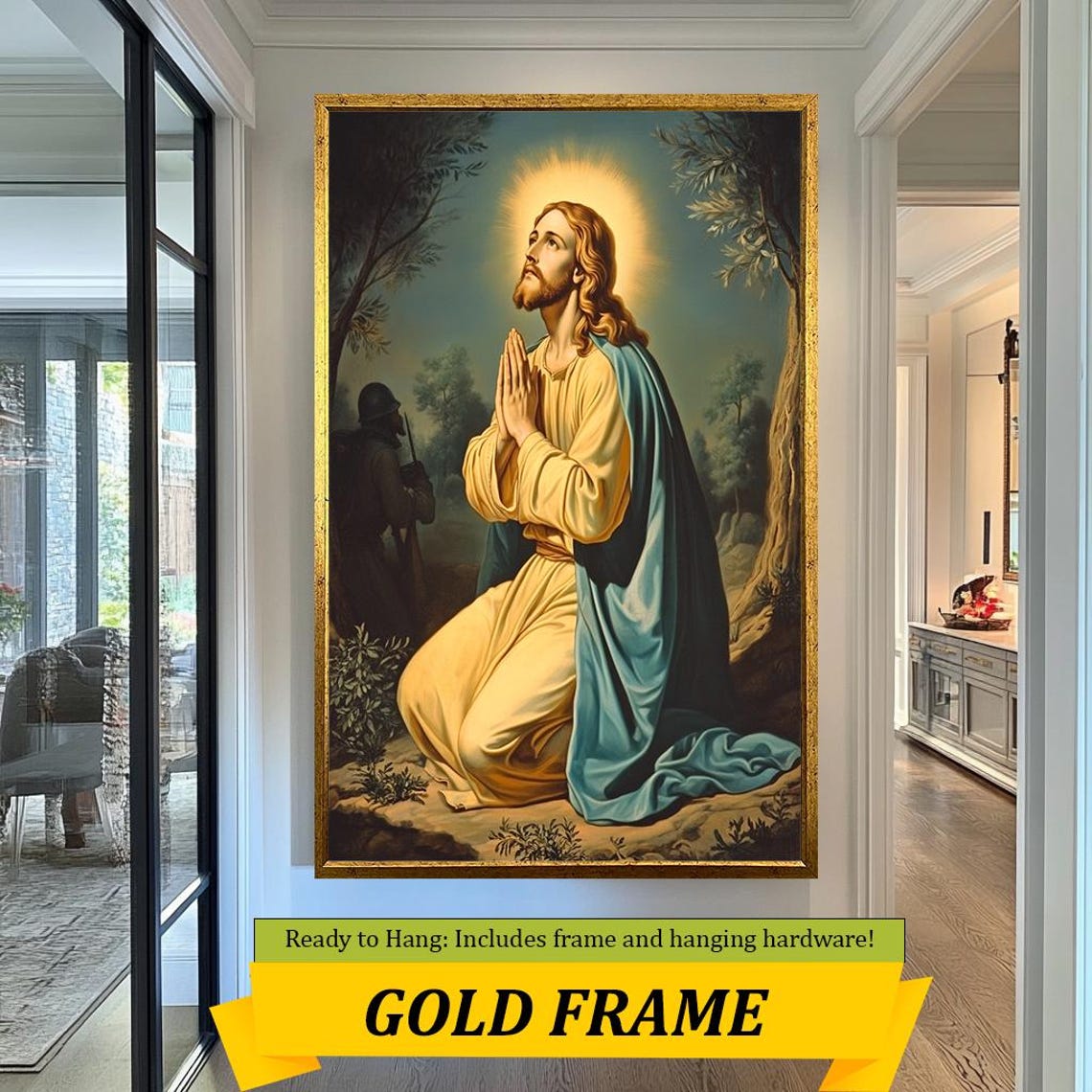 Jesus Christ Praying Gethsemane Halo Kneeling Devotion Art Wall Poster - Image 5