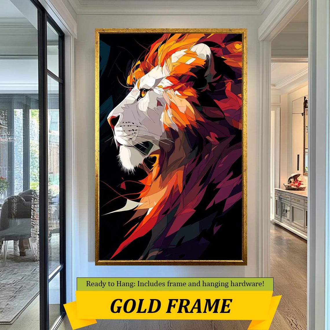 Abstract Lion Profile Vibrant Orange Red Geometric Modern Art Poster - Image 5