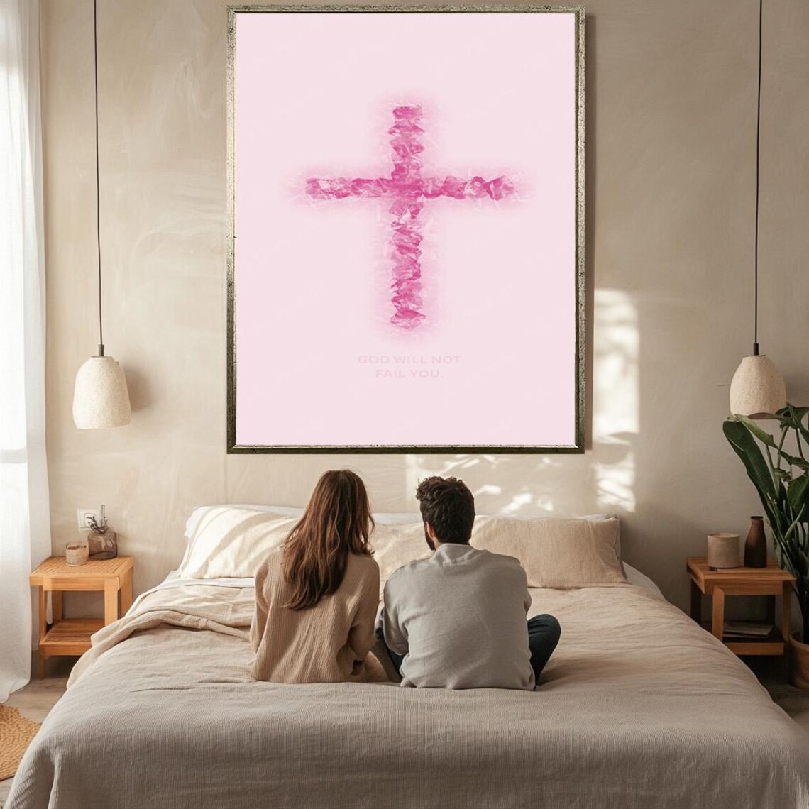 Pink Watercolor Cross God Will Not Fail You Faith Quote Wall Art - Image 3