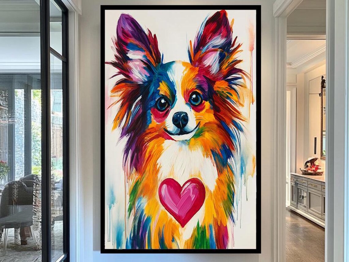 Colorful Small Dog Pink Heart Pop Art Abstract Pet Portrait Poster